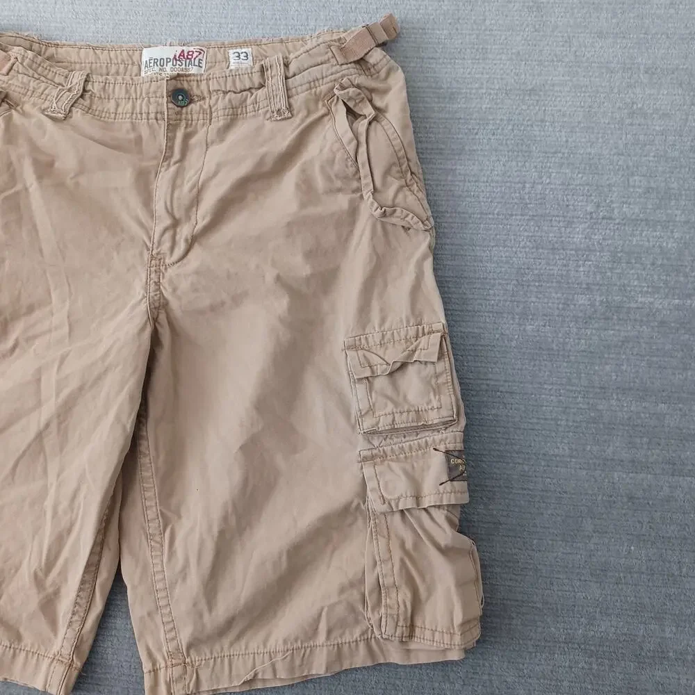 Y2K‎ Aeropostale A87 Utility Cargo Short 33x12 Beige Paratrooper Heavyweight